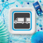 Halb-LKW und Anhänger blaues Symbol Pappteller (Party)