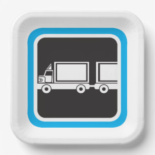 Halb-LKW und Anhänger blaues Symbol Pappteller