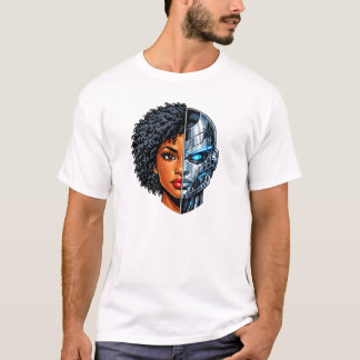 Halb Mensch halb Cyborg Gesicht | Futuristische AI T-Shirt