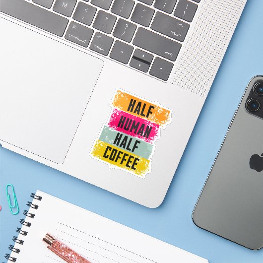 Halb Mensch halb Kaffee Aufkleber (Laptop mit iPhone)