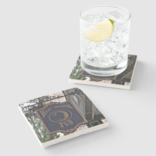 Halb Mond, Athen Georgia Marmorstein Untersetzer. Steinuntersetzer (Seitenansicht)