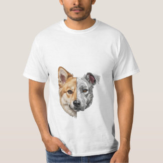 Halb Robotergesicht Hund T-Shirt
