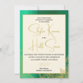 Halb-Saree-Zeremonie Hindu Indian Green Gold Einladung (Rückseite)