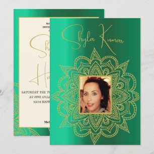 Halb-Saree-Zeremonie Hindu Indian Green Gold Einladung