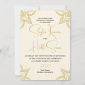 Halb-Saree-Zeremonie Indianercreme Gold Einladung (Rückseite)