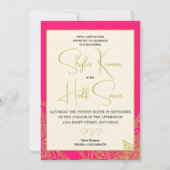 Halb-Saree-Zeremonie Indianerpink Gold Einladung (Rückseite)