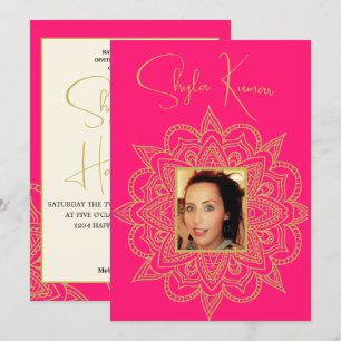 Halb-Saree-Zeremonie Indianerpink Gold Einladung