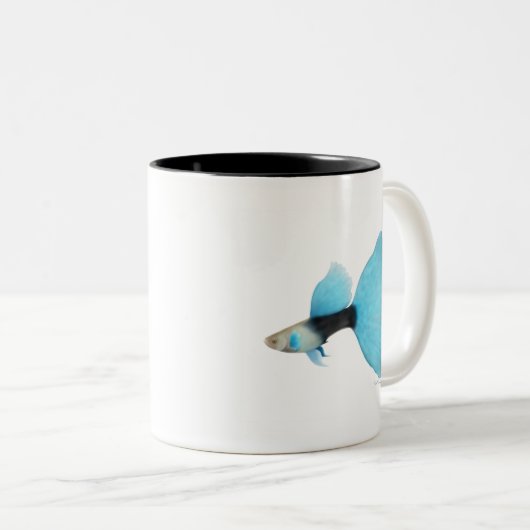 Halb schwarzer blauer extravaganter Guppy Zweifarbige Tasse (VorderseiteRechts)