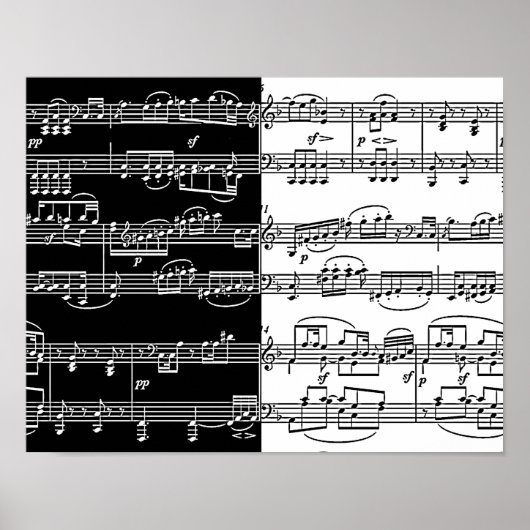 halb schwarzer halbweißer Musiknoten Poster (Vorne)