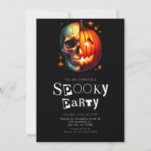 Halb Skull Pumpkin Modernes Minimalistisches Hallo Einladung