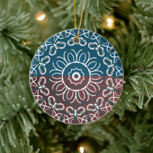 Halb Toned Trendy Blue Mauve Laced Design Wrappin Keramik Ornament