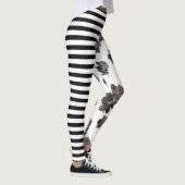 Halb und halb Streifen-Rosen-Schwarzweiss-Blumen Leggings (Rechts)