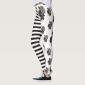 Halb und halb Streifen-Rosen-Schwarzweiss-Blumen Leggings (Links)
