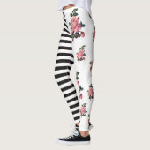 Halb und halb Streifen und Rose mit Blumen Leggings (Links)
