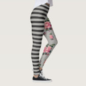 Halb und halb Streifen und Rose mit Blumen Leggings (Rechts)