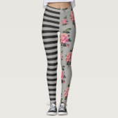 Halb und halb Streifen und Rose mit Blumen Leggings (Vorderseite)