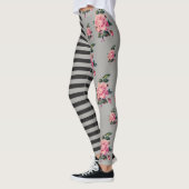 Halb und halb Streifen und Rose mit Blumen Leggings (Links)