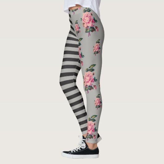 Halb und halb Streifen und Rose mit Blumen Leggings (Links)
