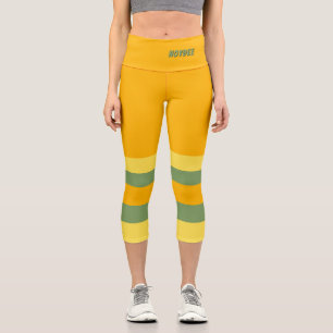 Halb und Streifen Horizontal Orange Gelb Grün Capri Leggings