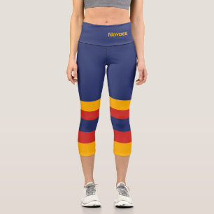 Halb und Streifen Horizontale Linien Blau Gelb Rot Capri Leggings