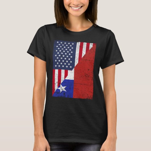 Halb-USA-Flagge Halbfahne Chile Flag Amerikanische T-Shirt (Vorderseite)