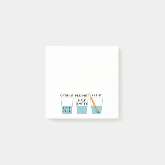 Halb volles lustiges Glasmeme Post-it Klebezettel (Vorderseite)