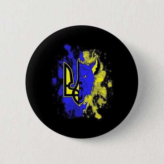 Halb Wolf halb Ukraine Tryzub Ukrainisches Symbol Button (Vorderseite)