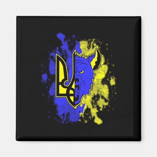 Halb Wolf halb Ukraine Tryzub Ukrainisches Symbol Magnet (Vorne)