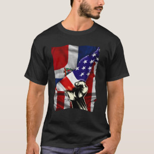 Halbamerikanische Flagge Dominikanisches ROOTS USA T-Shirt