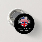Halbamerikanische Half Britische USA Flaggen Mens  Button (Vorne & Hinten)
