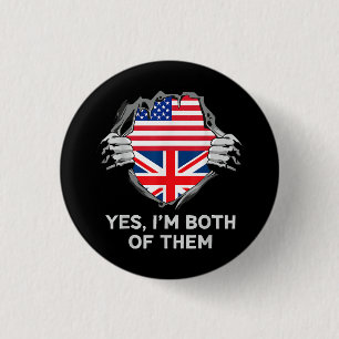Halbamerikanische Half Britische USA Flaggen Mens  Button