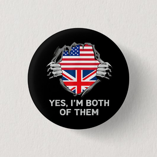 Halbamerikanische Half Britische USA Flaggen Mens  Button (Vorderseite)