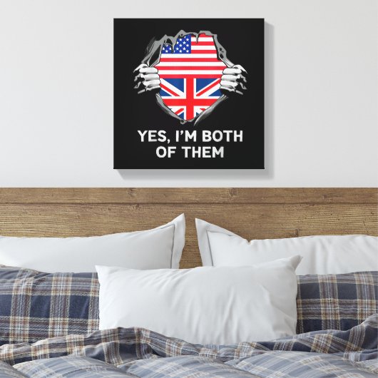 Halbamerikanische Half Britische USA Flaggen Mens Leinwanddruck (Insitu (Schlafzimmer))