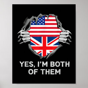 Halbamerikanische Half Britische USA Flaggen Mens Poster