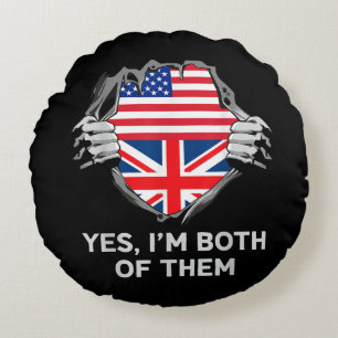 Halbamerikanische Half Britische USA Flaggen Mens Rundes Kissen
