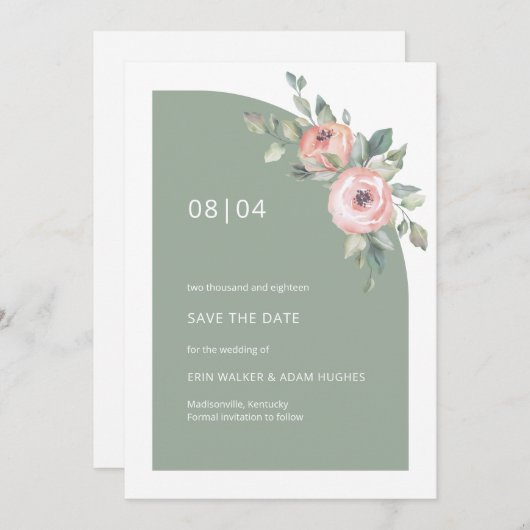 Halbarchensehen mit grüner Pink-Blütenblume Save The Date (Vorne/Hinten)