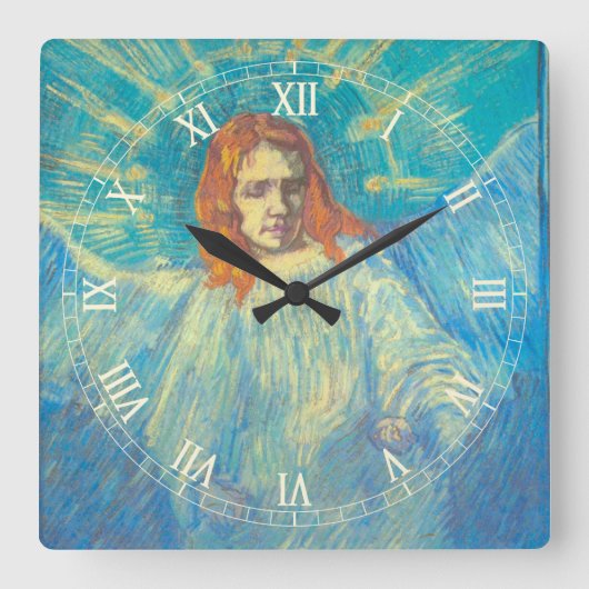 Halbbild eines Engels von Vincent van Gogh Quadratische Wanduhr (Vorderseite)