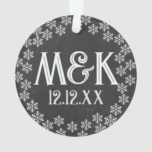 Halbboard Hochzeitanfänger Monogramm Schneeflocken Ornament (Rückseite)