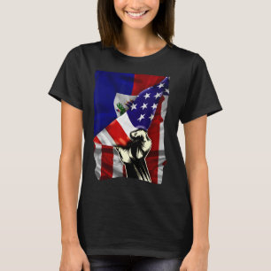 Halbe amerikanische Flagge Haitian ROOTS USA Flag T-Shirt