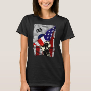Halbe amerikanische Flagge koreanisches ROOTS USA  T-Shirt