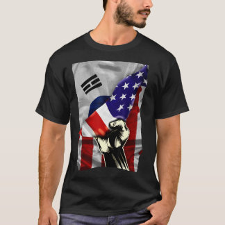 Halbe amerikanische Flagge koreanisches ROOTS USA T-Shirt