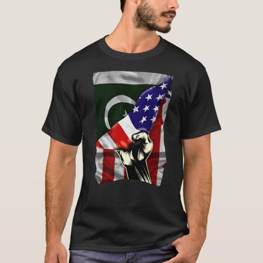 Halbe amerikanische Flagge Pakistani ROOTS USA Fla T-Shirt (Vorderseite)