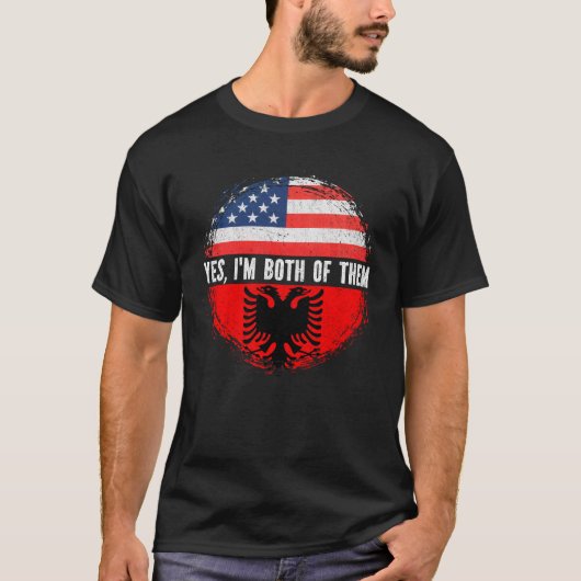 Halbe amerikanische Halb-Albanische Flagge Albanie T-Shirt (Vorderseite)