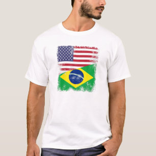 Halbe brasilianische Flagge Vintag Brasilien USA T-Shirt