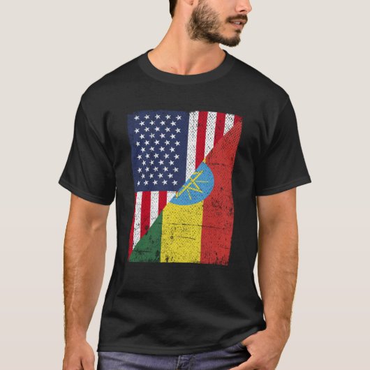 Halbe Flagge der USA Halbfinale Ethopia Flag Ameri T-Shirt (Vorderseite)