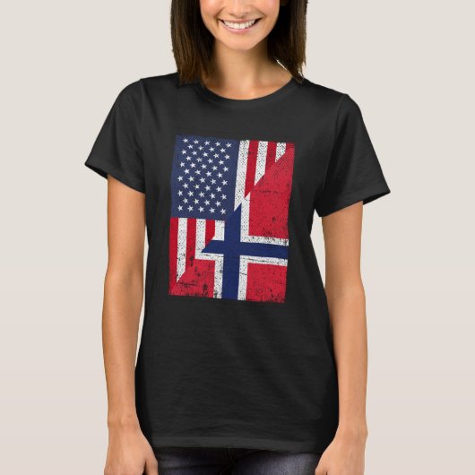 Halbe Flagge USA Half Norwegen Flagge Amerikanisch T-Shirt (Vorderseite)