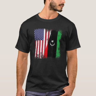 Halbe libysche Flagge Vintag Libyen USA Geschenk T-Shirt
