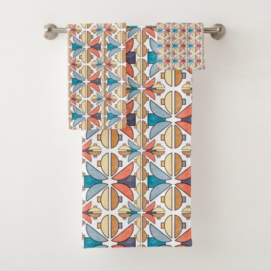 Halbe Monde auf Korallen und Aquamarin Badhandtuch Set (Insitu)