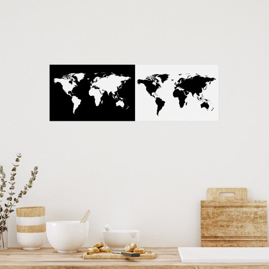 halbe schwarze/halb weiße Weltkarte Poster (Küche)