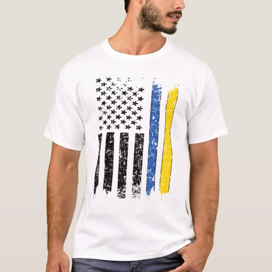 Halbe ukrainische Halbamerikanische Flagge Ukraine T-Shirt (Vorderseite)